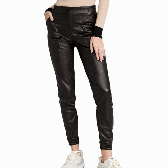 SPANX Pants - Spanx Faux Leather‎ Jogger Pants Size Medium Black Pull On High Rise Casual Chic